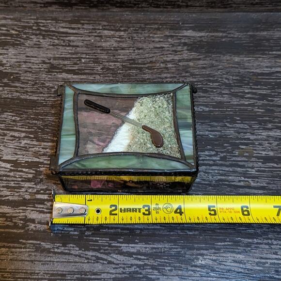 J Devlin Glass Art Rare Golf Themed Fused Glass Box New with Tags - Picture 4 of 5